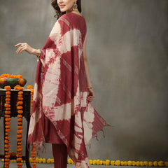 Women's Woven Designed Cotton Blend Straight Kurta Pant Dupatta Set (KPDROSEJERICO)