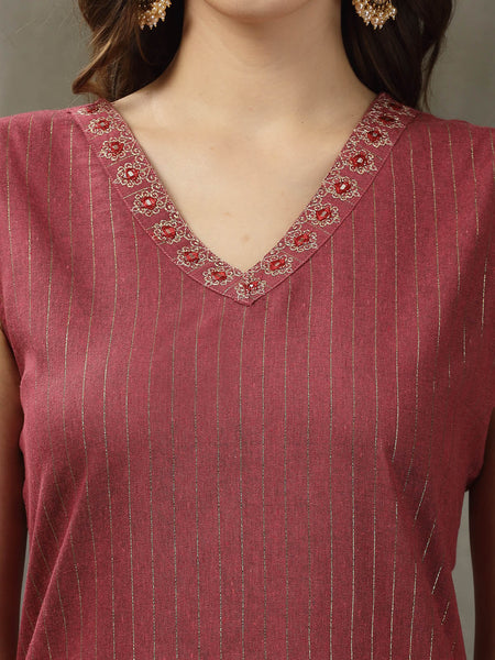 Rose Wine Straight Kurta Pant Dupatta Set