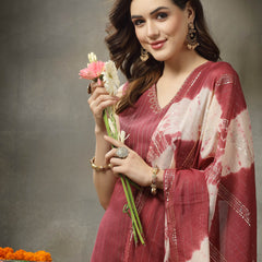 Women's Woven Designed Cotton Blend Straight Kurta Pant Dupatta Set (KPDROSEJERICO)