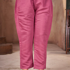 Stylum Women's Rose Pink Solid & Embroidered Silk Blend Straight Kurta Pant Dupatta Set (KPDROSEMINATI)