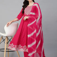 Rayon Anarkali Kurta Pant Dupatta Set