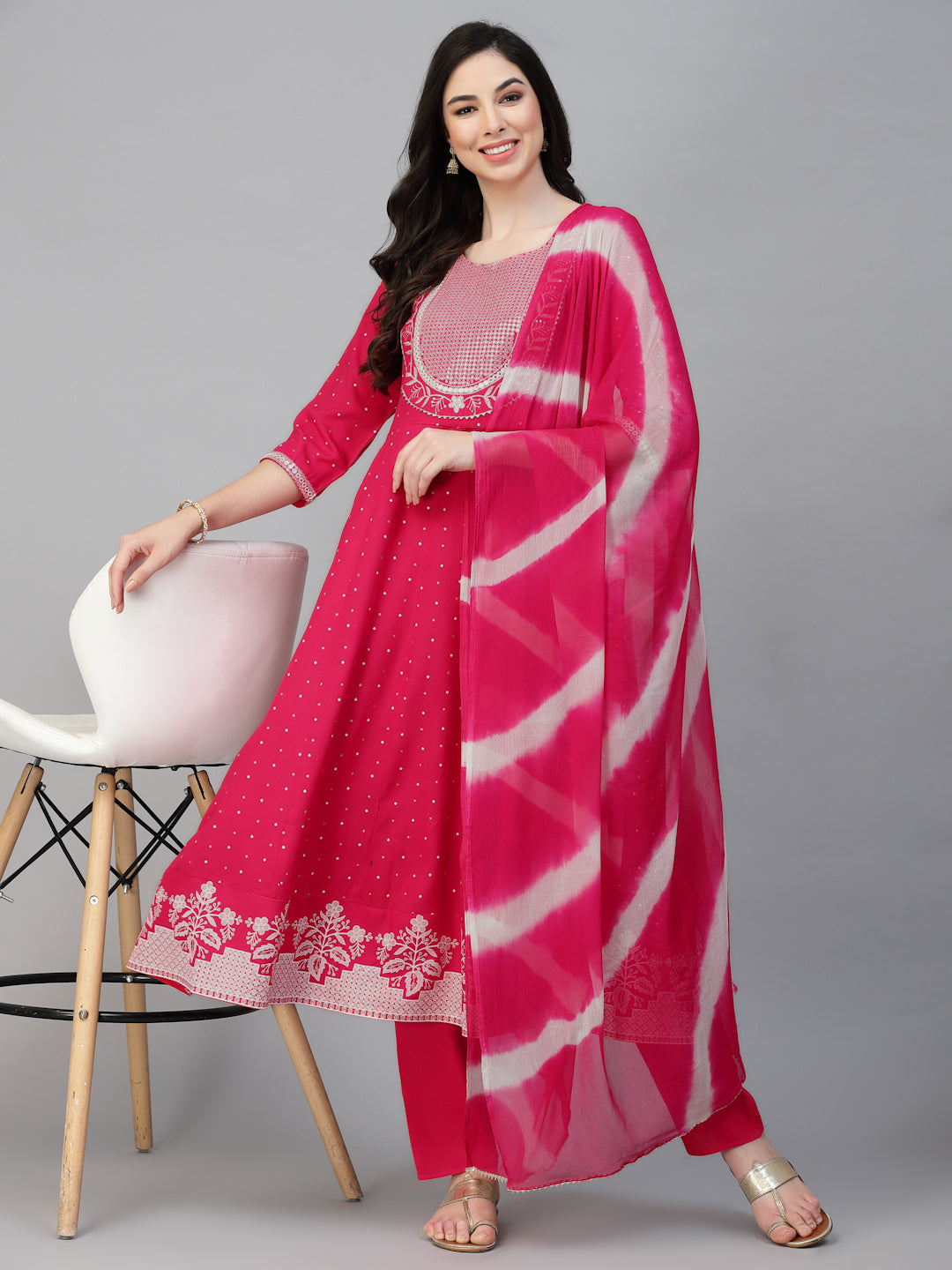 Rayon Anarkali Kurta Pant Dupatta Set