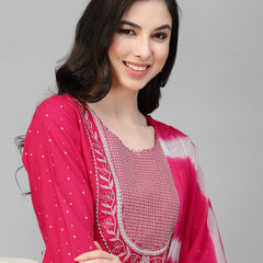 Embroidered Rayon Anarkali Kurta Pant Dupatta Set