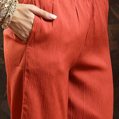Stylum Women's Rust Solid & Embroidered Crepe A-Line Kurta Pant Dupatta Set (KPDRUSTAESTHIC)