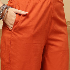 Stylum Women's Rust Bandhej Printed & Embroidered Cotton Straight Kurta Pant Dupatta Set (KPDRUSTBAZZI)