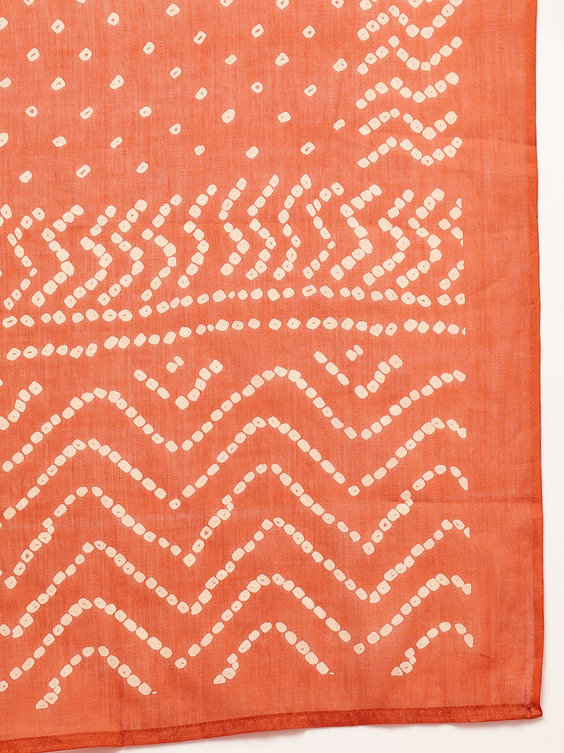 Stylum Women's Rust Bandhej Printed & Embroidered Cotton Straight Kurta Pant Dupatta Set (KPDRUSTBAZZI)