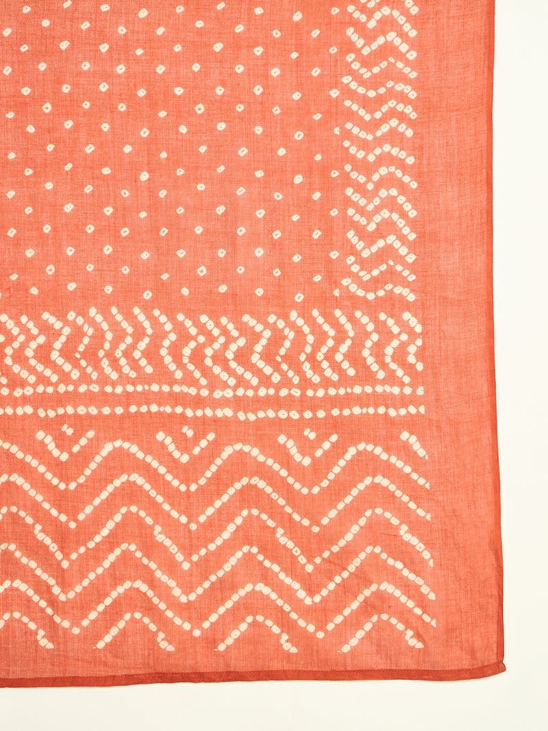 Stylum Women's Rust Bandhej Printed & Embroidered Cotton Straight Kurta Pant Dupatta Set (KPDRUSTBAZZI)