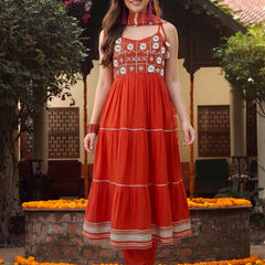 Stylum Women's Rust Solid & Embroidered Rayon Tiered Kurta Pant Dupatta Set (KPDRUSTCAMBRIDGE)