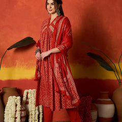 Stylum Women's Rust Printed Cotton Alia Kurta Pant Dupatta Set (KPDRUSTCHIRMI)