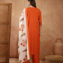 Stylum Women's Rust Solid Rayon Straight Kurta Pant Dupatta Set (KPDRUSTGOLIMA)