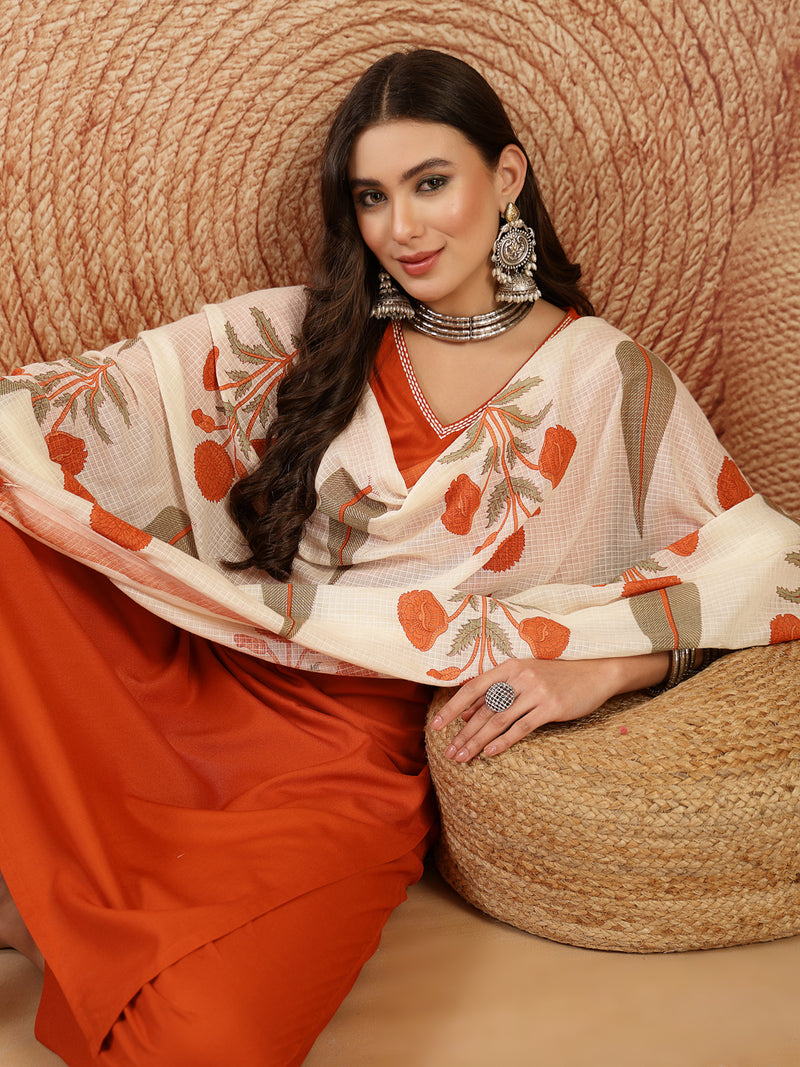 Stylum Women's Rust Solid Rayon Straight Kurta Pant Dupatta Set (KPDRUSTGOLIMA)