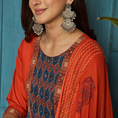 Stylum Women's Rust Solid Rayon A-Line Kurta Palazzo Dupatta Set (KPDRUSTKORAM)