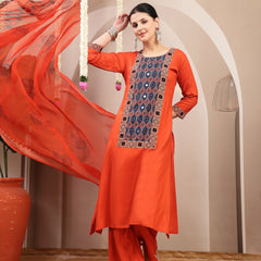Stylum Women's Rust Solid Rayon A-Line Kurta Palazzo Dupatta Set (KPDRUSTKORAM)