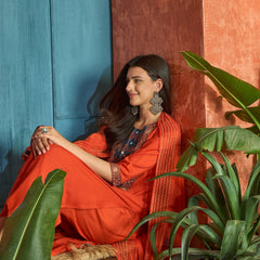 Stylum Women's Rust Solid Rayon A-Line Kurta Palazzo Dupatta Set (KPDRUSTKORAM)