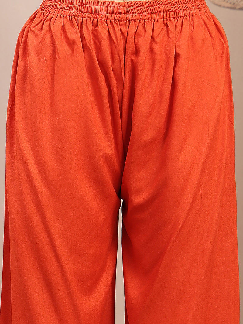 Stylum Women's Rust Solid Rayon A-Line Kurta Palazzo Dupatta Set (KPDRUSTKORAM)