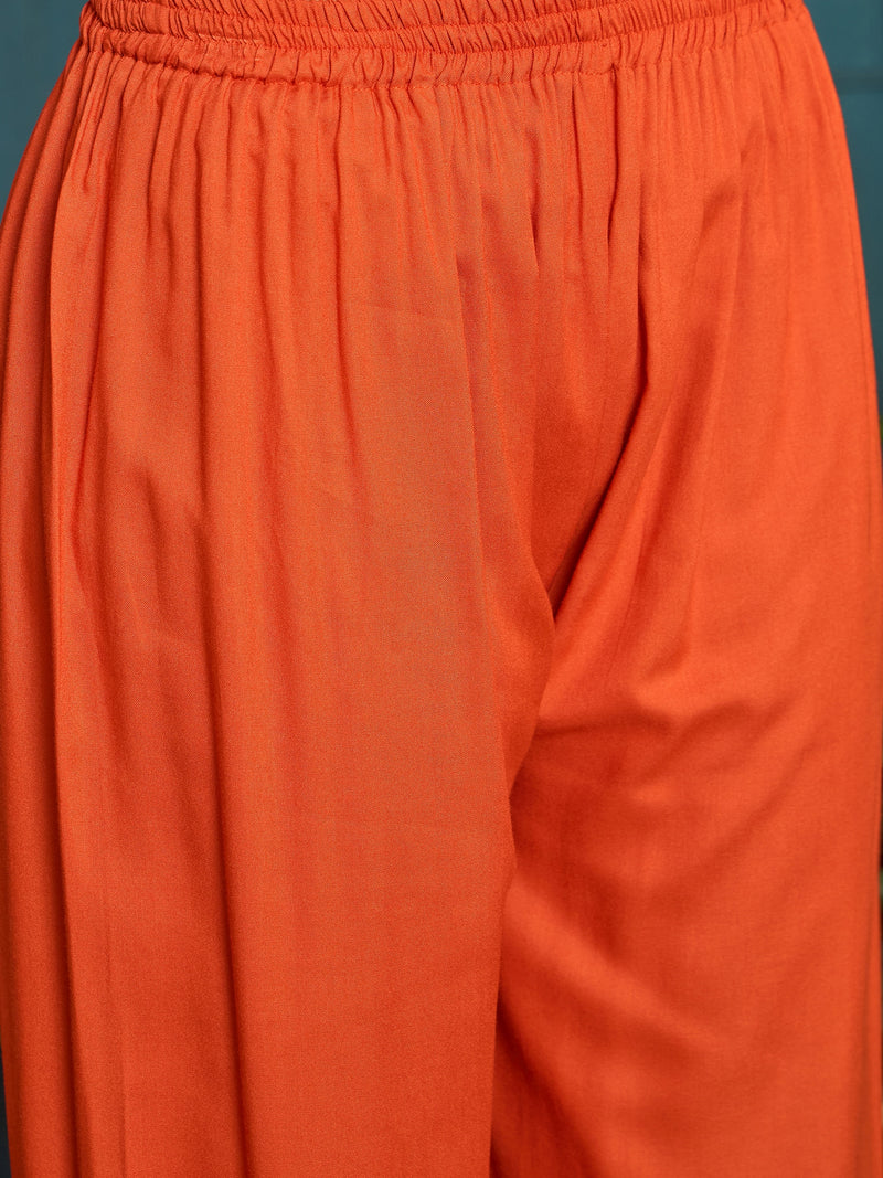Stylum Women's Rust Solid Rayon A-Line Kurta Palazzo Dupatta Set (KPDRUSTKORAM)