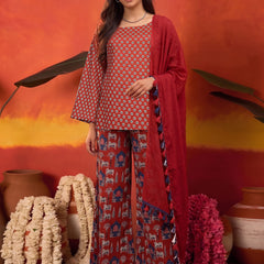 Stylum Women's Rust Ethnic Printed Cotton Short Kurti Palazzo Dupatta Set (KPDRUSTMANTRA)