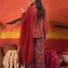 Stylum Women's Rust Ethnic Printed Cotton Short Kurti Palazzo Dupatta Set (KPDRUSTMANTRA)