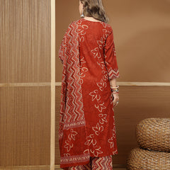 Stylum Women's Rust Floral Printed Cotton A-Line Kurta Palazzo Dupatta Set (KPDRUSTNIKUNJ)