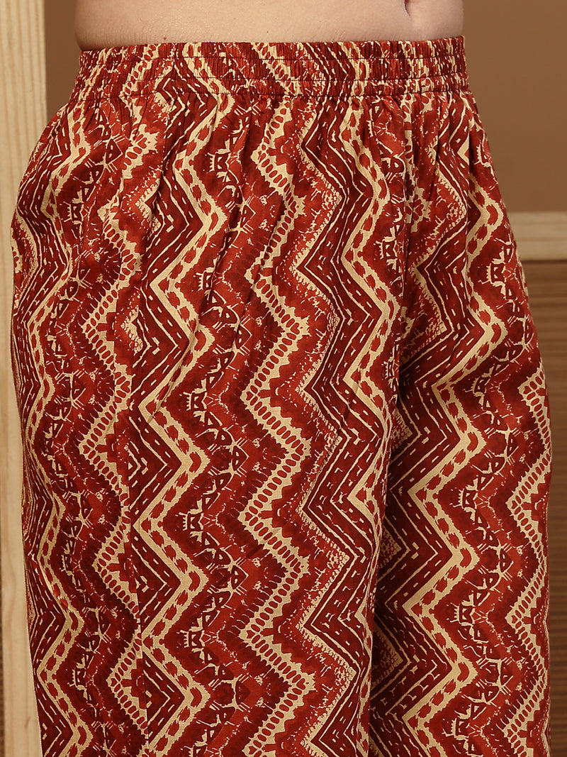 Stylum Women's Rust Floral Printed Cotton A-Line Kurta Palazzo Dupatta Set (KPDRUSTNIKUNJ)