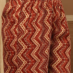 Stylum Women's Rust Floral Printed Cotton A-Line Kurta Palazzo Dupatta Set (KPDRUSTNIKUNJ)