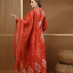 Stylum Women's Rust Floral Printed Rayon A-Line Kurta Pant Dupatta Set (KPDRUSTNUHA)