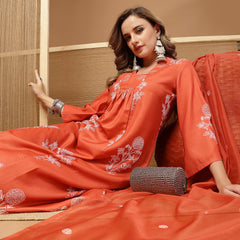 Stylum Women's Rust Floral Printed Rayon A-Line Kurta Pant Dupatta Set (KPDRUSTNUHA)