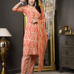 Stylum Women's Blue Printed Cotton Straight Kurta Pant Dupatta Set (KPDRUSTPATU)