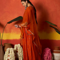Stylum Women's Rust Solid & Embroidered Silk Blend Straight Kurti Palazzo With Dupatta (KPDRUSTRAKUL)