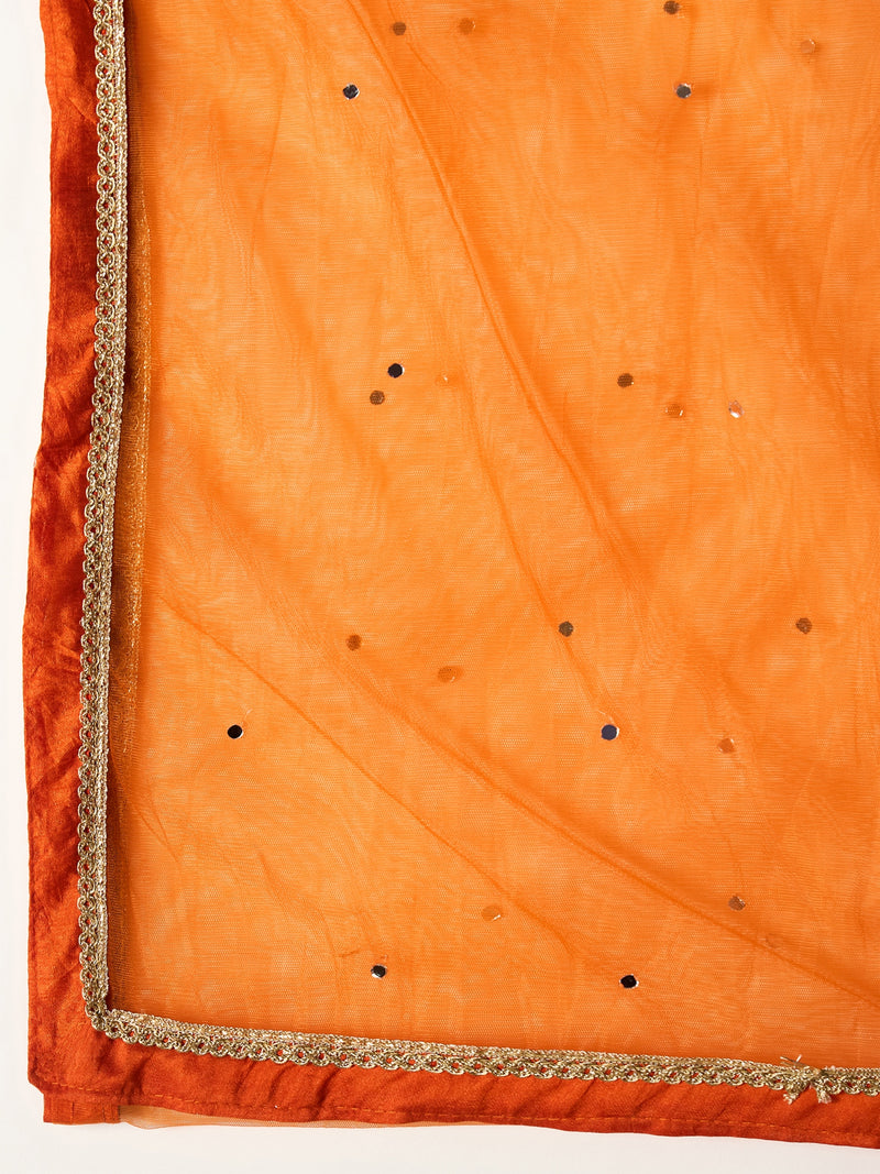 Stylum Women's Rust Solid & Embroidered Silk Blend Straight Kurti Palazzo With Dupatta (KPDRUSTRAKUL)