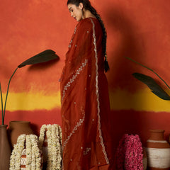 Stylum Women's Rust Solid & Embroidered Chinon Straight Kurta Pant With Dupatta (KPDRUSTRUSTAM)