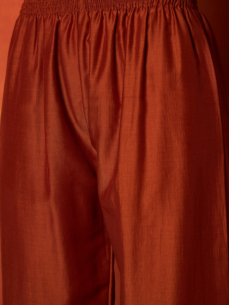 Stylum Women's Rust Solid & Embroidered Chinon Straight Kurta Pant With Dupatta (KPDRUSTRUSTAM)