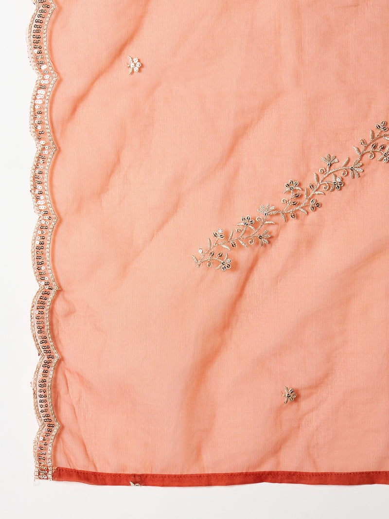 Stylum Women's Rust Solid & Embroidered Chinon Straight Kurta Pant With Dupatta (KPDRUSTRUSTAM)