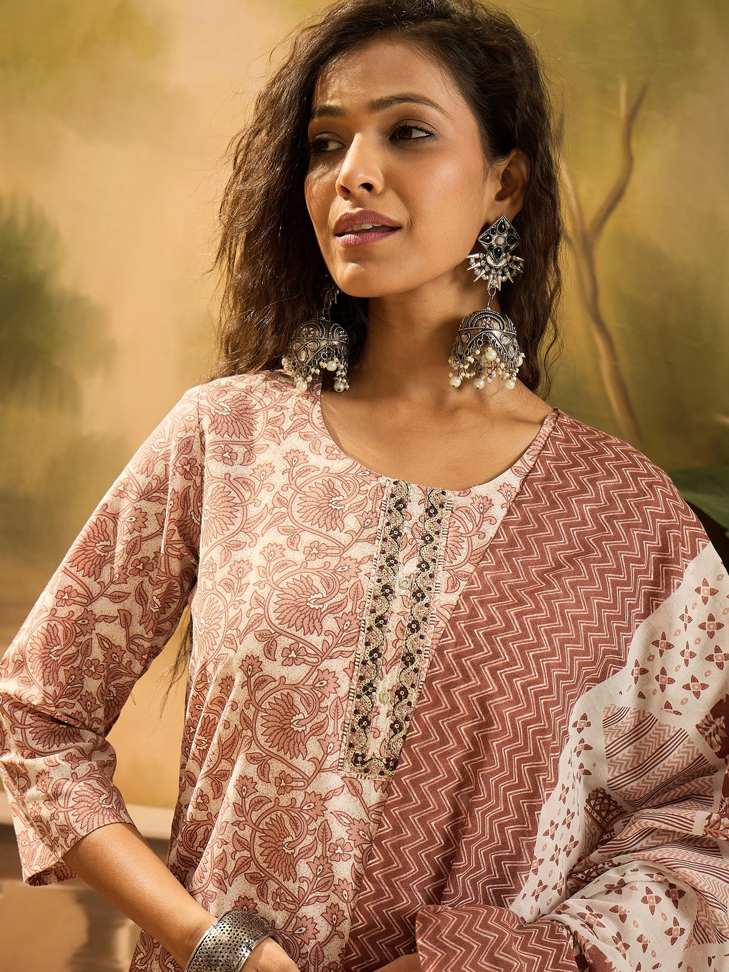 Stylum Women's Rust Floral Printed Cotton Straight Kurta Pant Dupatta Set (KPDRUSTSUMIN)