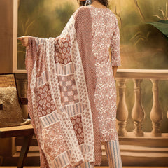 Stylum Women's Rust Floral Printed Cotton Straight Kurta Pant Dupatta Set (KPDRUSTSUMIN)