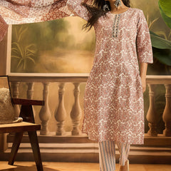 Stylum Women's Rust Floral Printed Cotton Straight Kurta Pant Dupatta Set (KPDRUSTSUMIN)