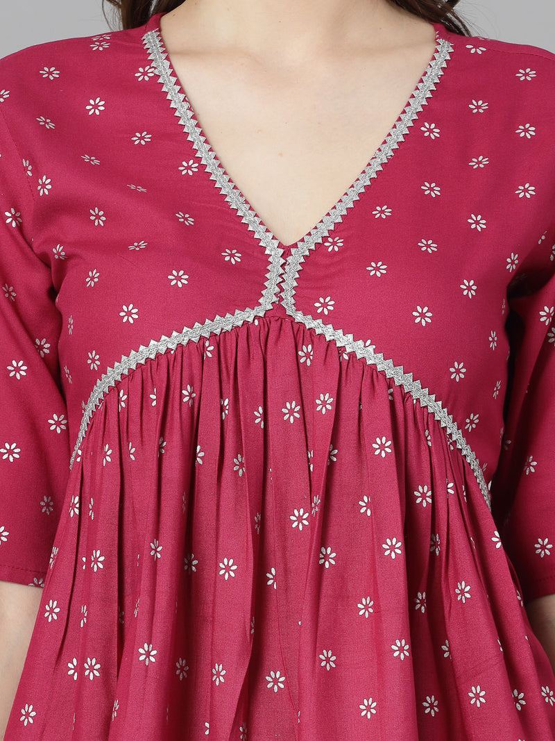 Stylum Women's Ethnic Motif Printed Naira Cut Rayon Kurta Palazzo Dupatta Set (KPDSANJH)