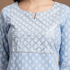 Stylum Women's Printed & Embellished Cotton Straight Kurta Pant Dupatta Set (KPDSKYDRIVE)