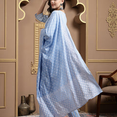 Stylum Women's Printed & Embellished Cotton Straight Kurta Pant Dupatta Set (KPDSKYDRIVE)