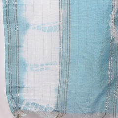 Stylum Women's Aqua Blue Solid & Embroidered Cotton Tiered Kurta Pant Dupatta Set (KPDSKYLIMA)