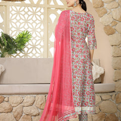 Stylum Women's Turquoise Madhubani Printed Cotton Anarkali Kurta Pant Dupatta Set (KPDSKYMANVI)