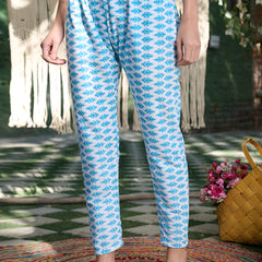 Stylum Women's Sky Blue Floral Printed Cotton A-Line Kurta Pant Dupatta Set (KPDSKYMORINGA)