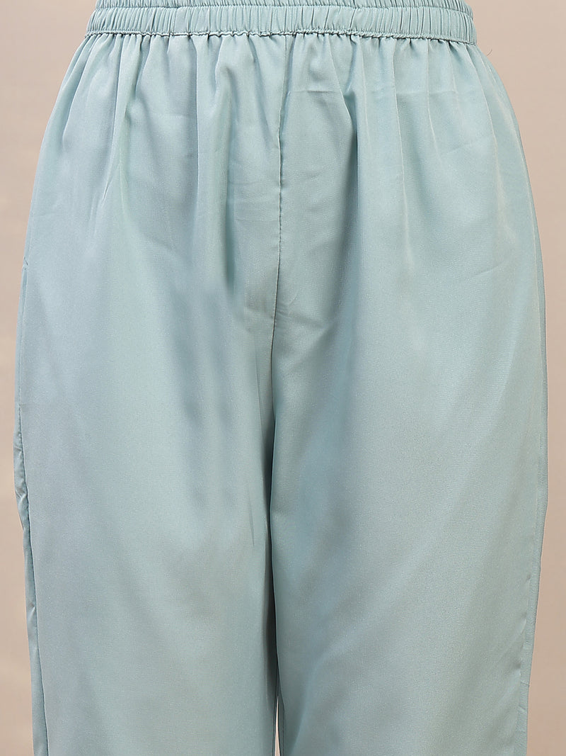 Stylum Women's Sky Blue Floral Printed Chanderi Silk Straight Kurta Pant Dupatta Set (KPDSKYPANNY)