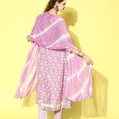 Stylum Women's Printed Cotton Anarkali Kurta Pant Dupatta Set (KPDSRIJA)