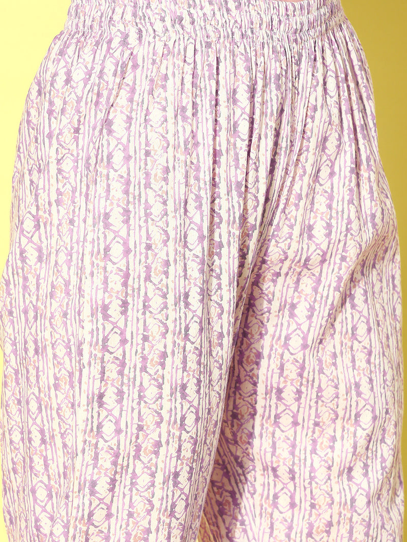 Stylum Women's Printed Cotton Anarkali Kurta Pant Dupatta Set (KPDSRIJA)