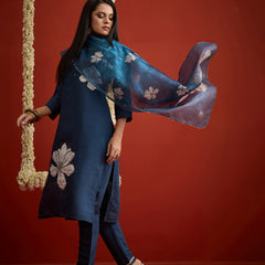 Stylum Women's Teal Solid & Embroidered Printed Rayon Straight Kurta Pant Dupatta Set (KPDTEALCHIRUTA)