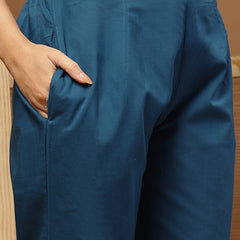 Stylum Women's Teal Solid & Embroidered Rayon Straight Kurta Pant Dupatta Set (KPDTEALCIRCUS)