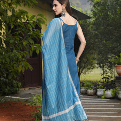 Stylum Women's Teal Woven Design Cotton Blend Straight Kurta Pant Dupatta Set (KPDTEALCOP)