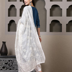 Stylum Women's Solid Cotton Blend Straight Kurta Pant Dupatta Set (KPDTEALJESIKA)