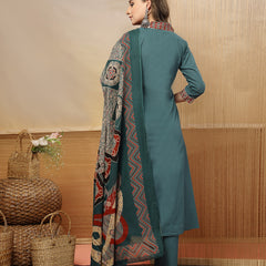 Stylum Women's Teal Solid Cotton A-Line Kurta Pant Dupatta Set (KPDTEALLIFAFA)